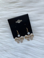 Pearl + Rhinestone Bow Earring Gold