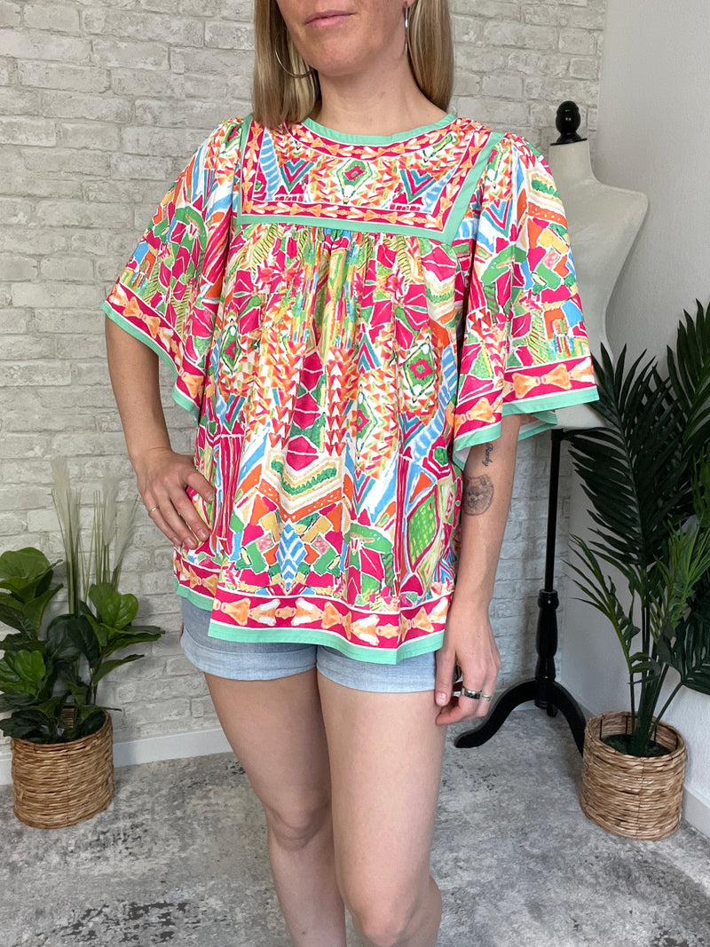 Fresca Tropical Bell Sleeve Top