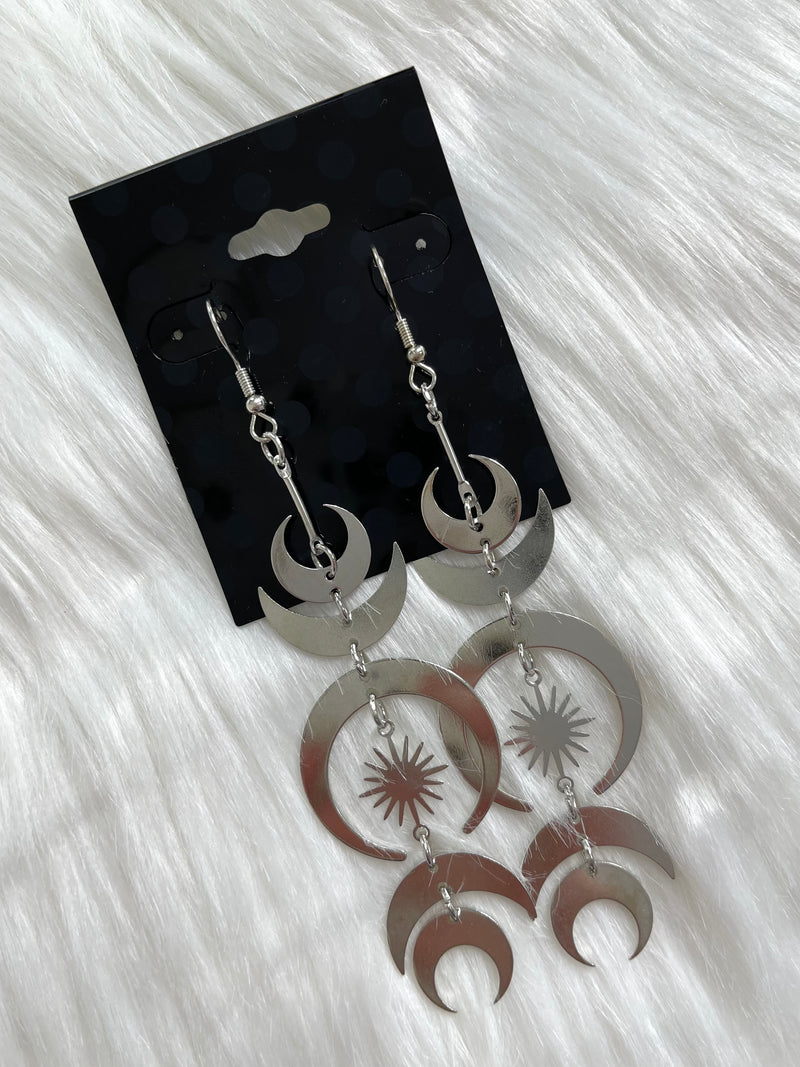 Moon + Star Dangle Earring Silver