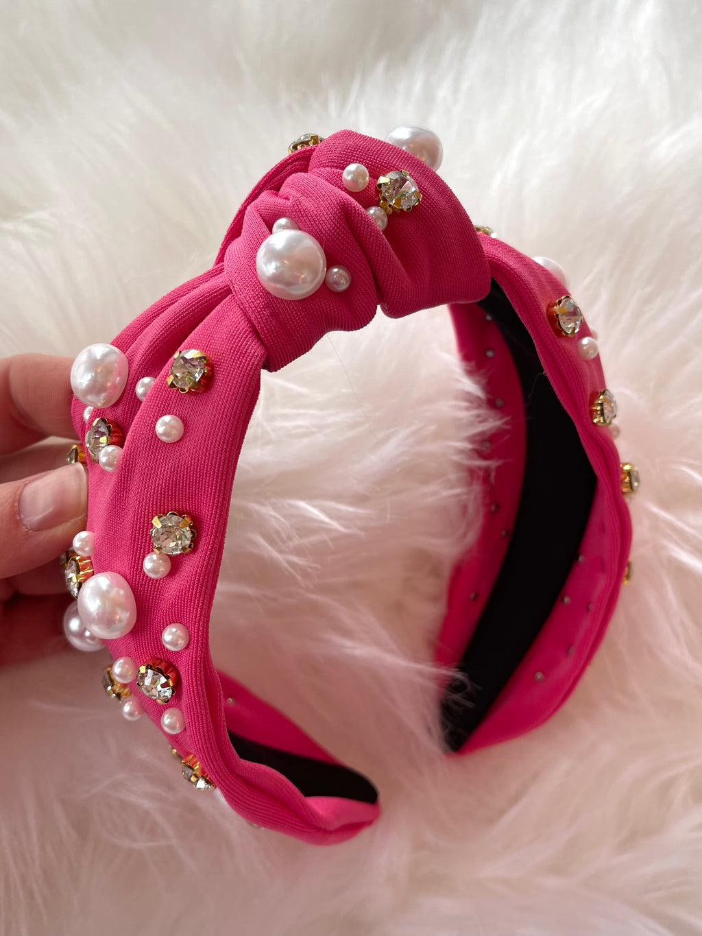 Dolly Pearl + Rhinestone Headband Pink