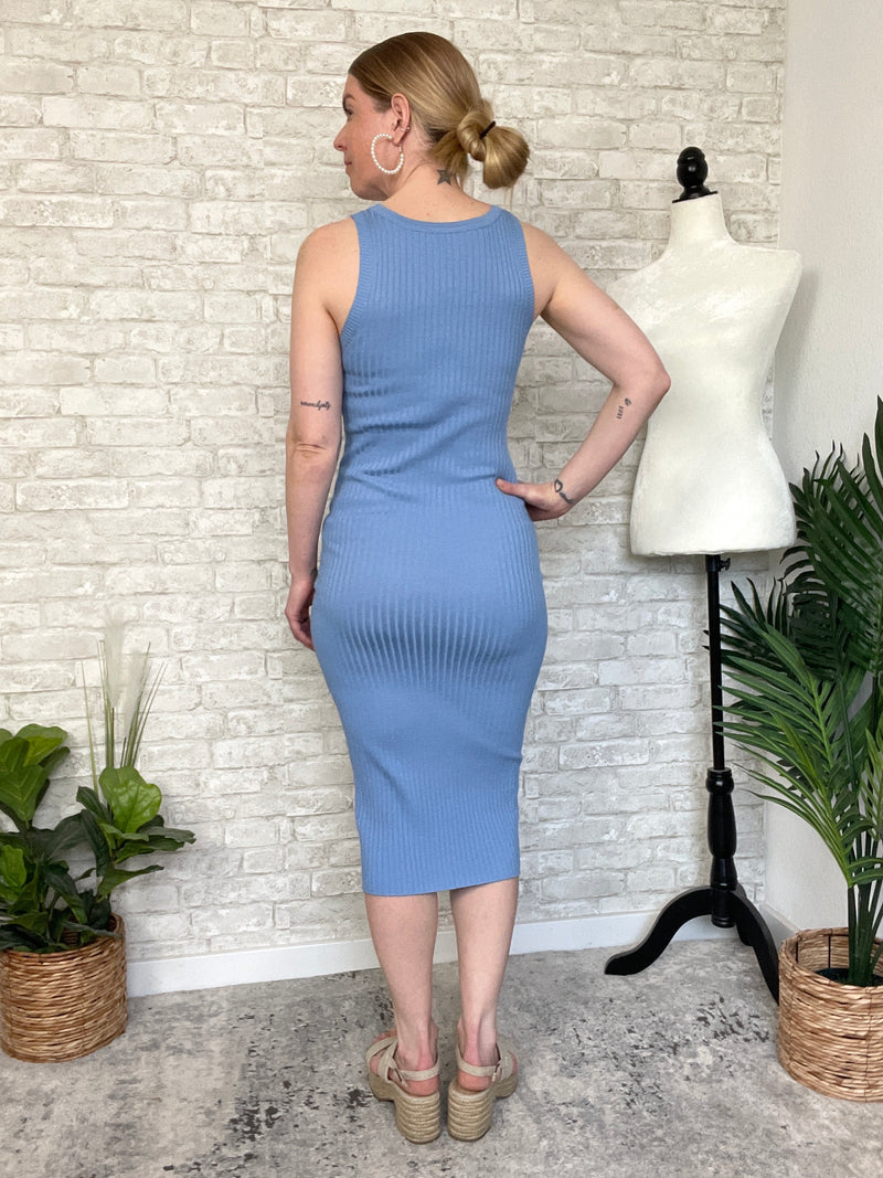 Plume Ribbed Dress Blue