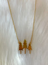 Three Tree Pendant Necklace Gold