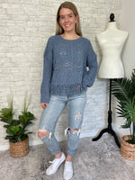 Maeve Tassel Knit Top Vintage Blue