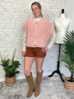 Lanny Short Sleeve Button-Up Cardigan Pink