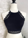High Neck Crochet Lace Trim Black