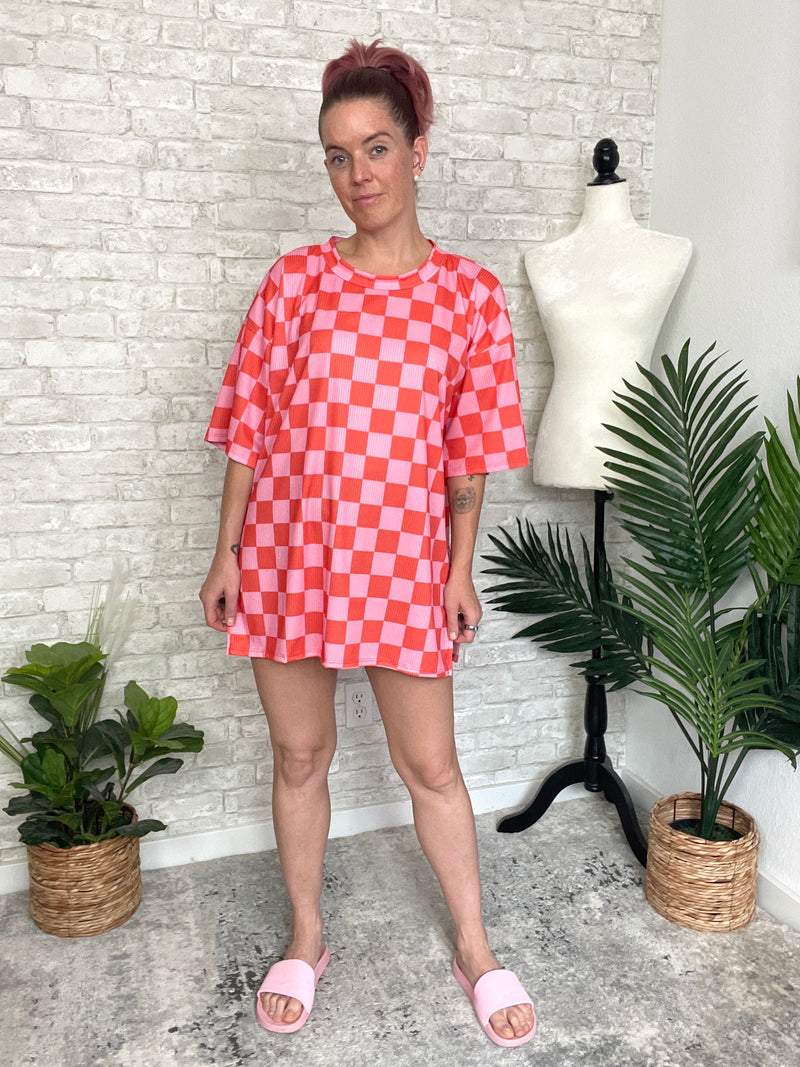 Becka Orange+Pink Checker Set Top