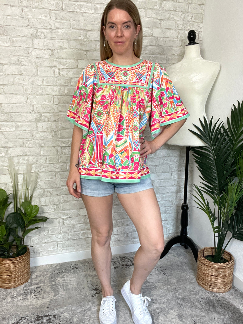 Fresca Tropical Bell Sleeve Top