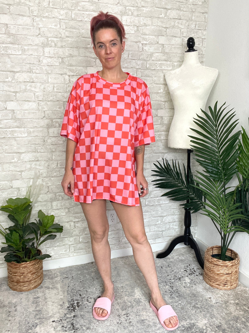 Becka Orange+Pink Checker Set Top