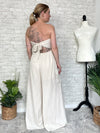 Plumeria Cream Linen Strapless Woven Jumpsuitn