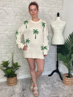 Palm Print Knit Summer Sweater