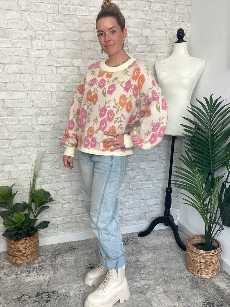 Tina Orange/Pink Floral Print Pullover