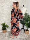 Madison Long Sleeve Twist Maxi Midnight Black+Ginger Floral