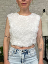 3D Floral Petal Crop Top White