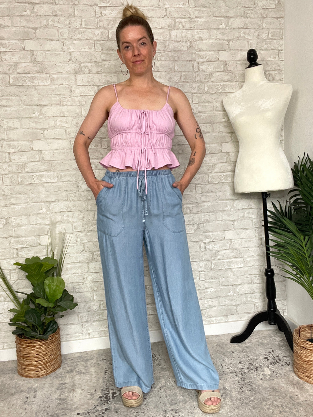 Sabrina Chambray Wide-Leg Pants
