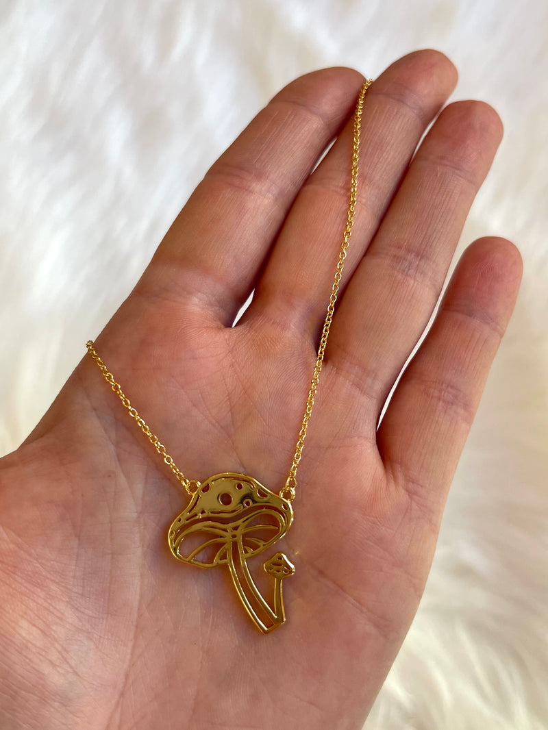 Mushroom Pendant Necklace Gold