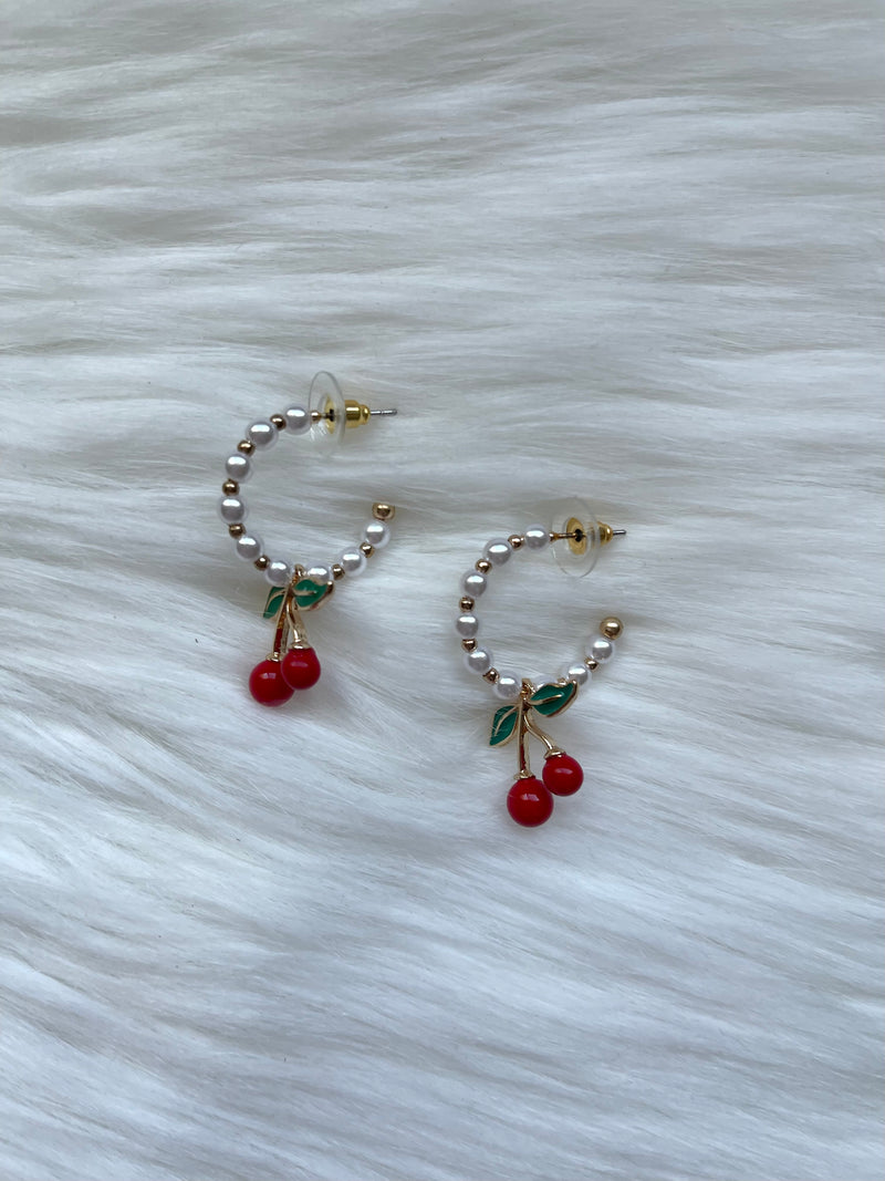 Cherry Pearl Hoop Earring