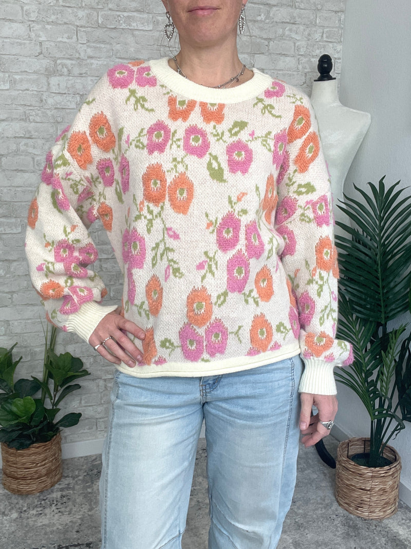 Tina Orange/Pink Floral Print Pullover