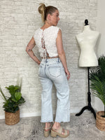 3D Floral Petal Crop Top White