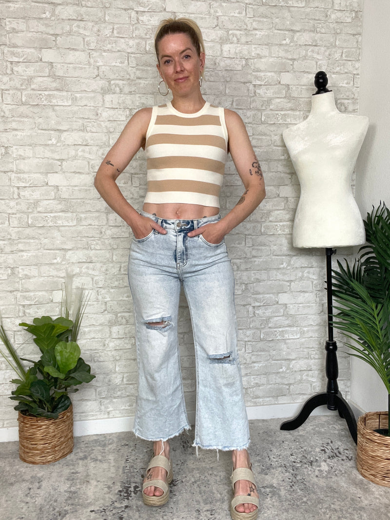 Kelly Taupe+Cream Stripe Tank