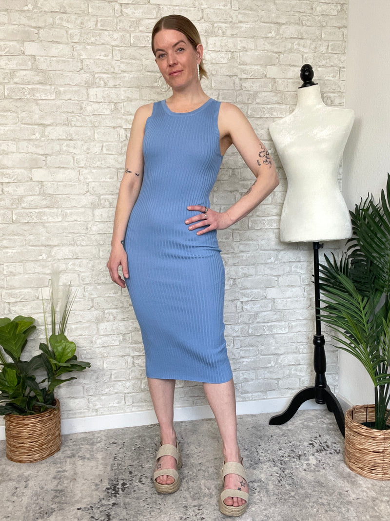 Plume Ribbed Dress Blue
