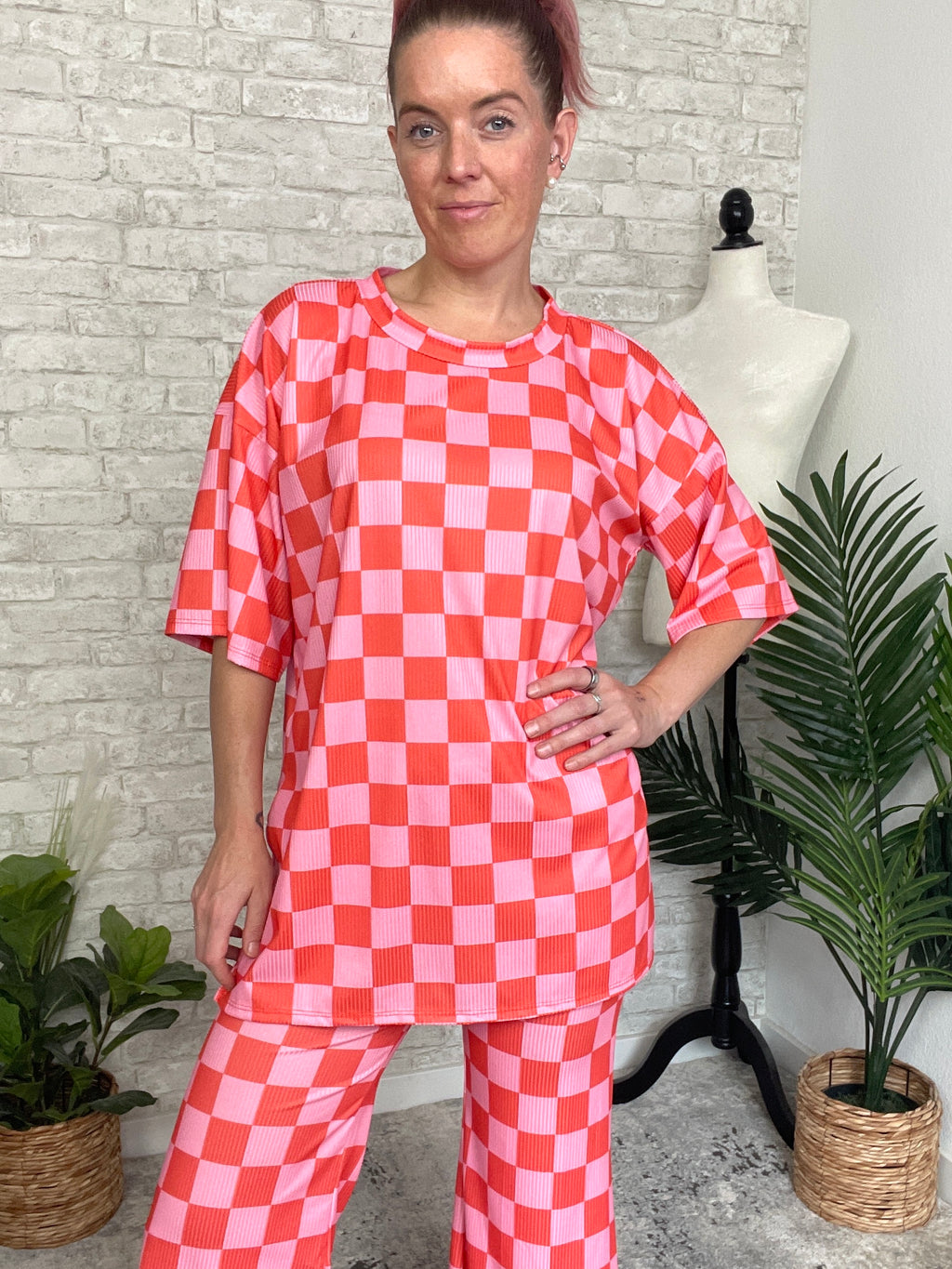 Becka Orange+Pink Checker Set Top