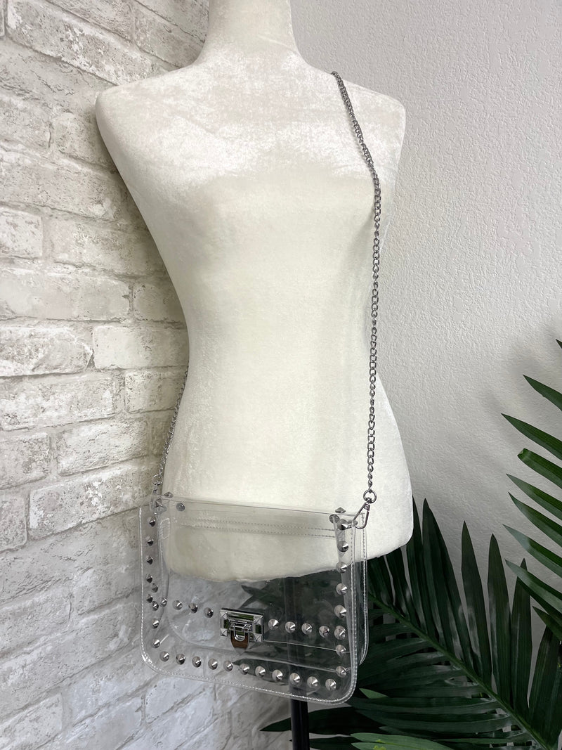 Clear Stud Handbag Silver