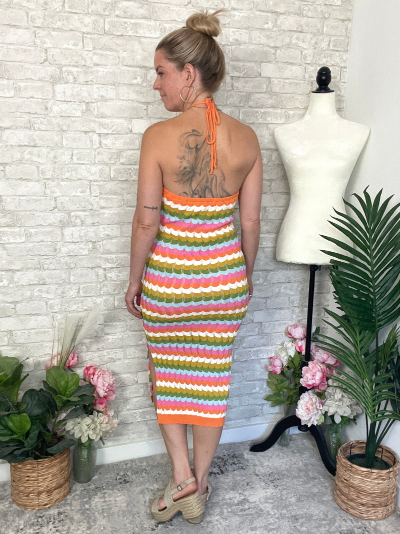 multicolor knit dress Rainbow Wishes Cotton Knitted Maxi Runs True to Size Over The Rainbow Sweater Mini