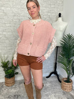 Lanny Short Sleeve Button-Up Cardigan Pink