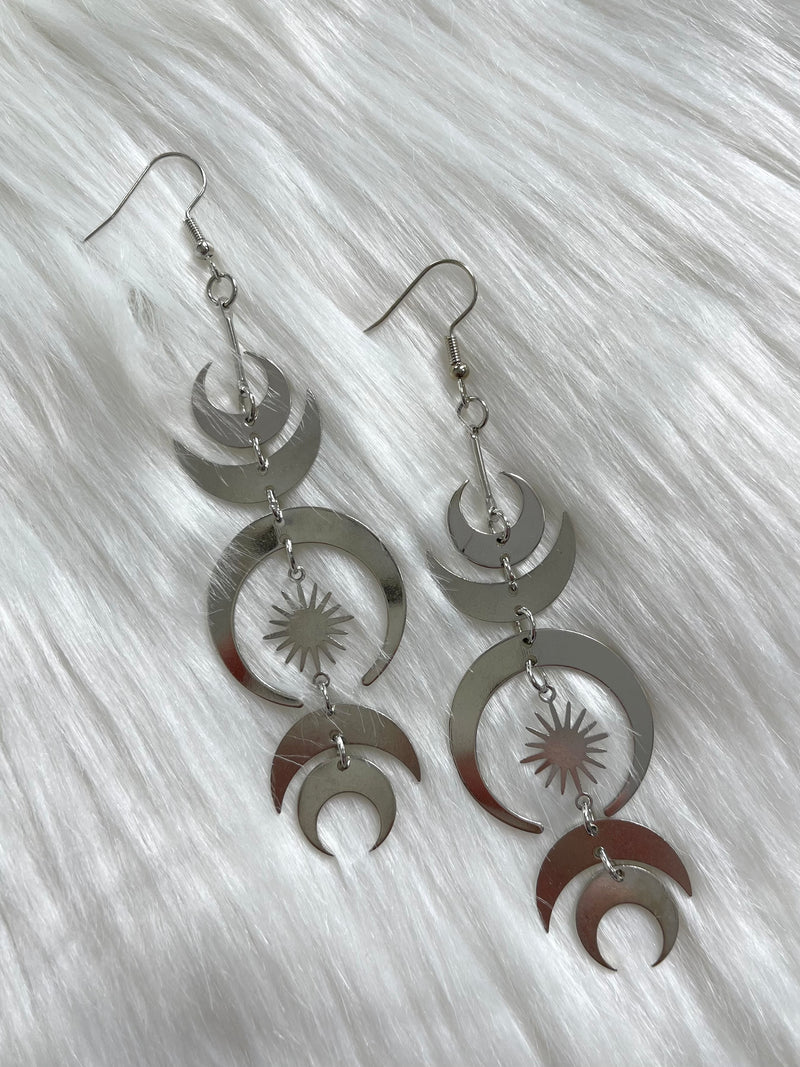 Moon + Star Dangle Earring Silver