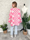 Millie Checker Print Cardigan Pink
