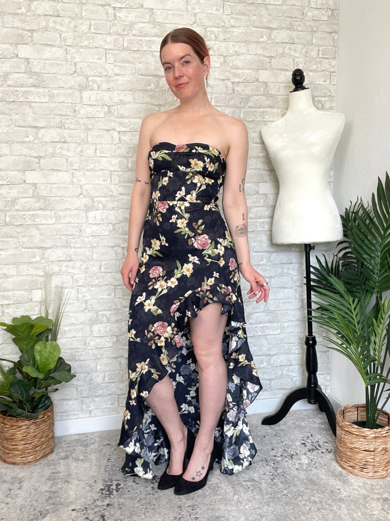 Valiq Black Floral Satin Dress