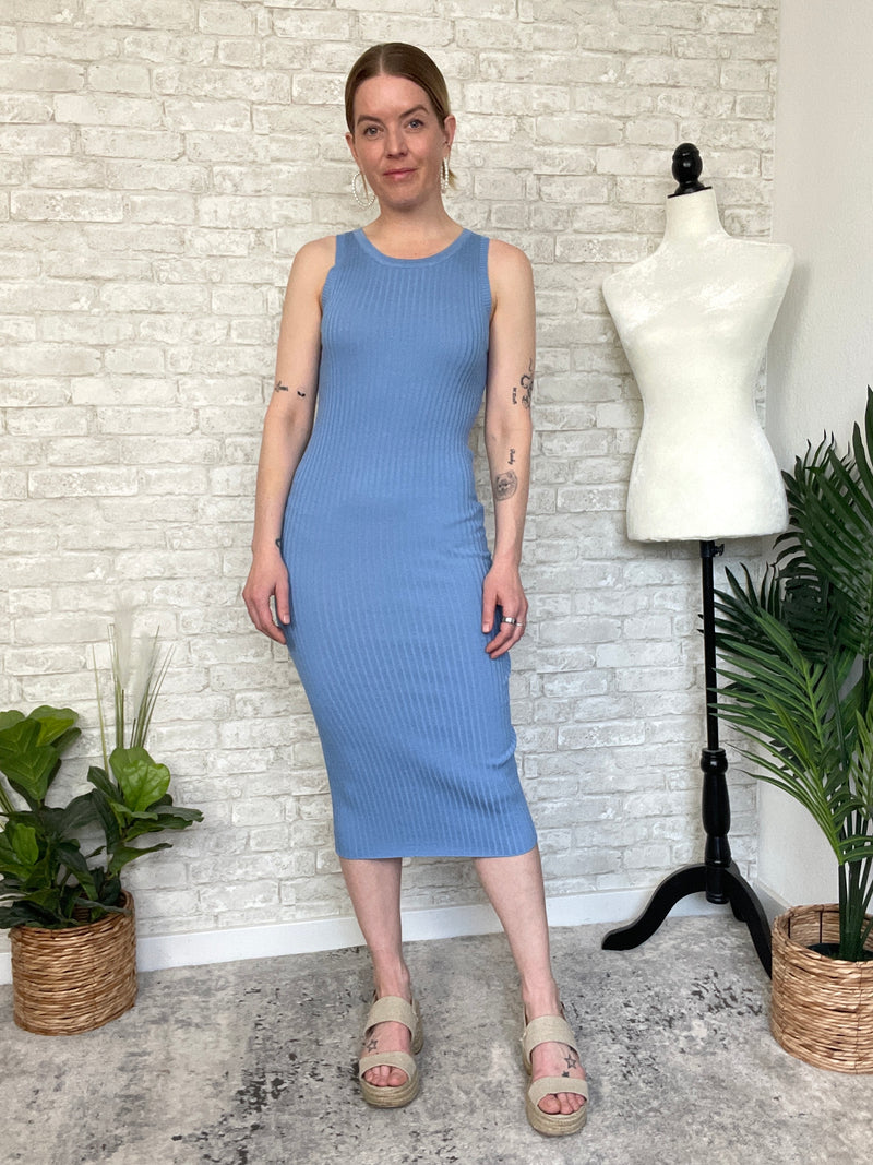 Plume Ribbed Dress Blue