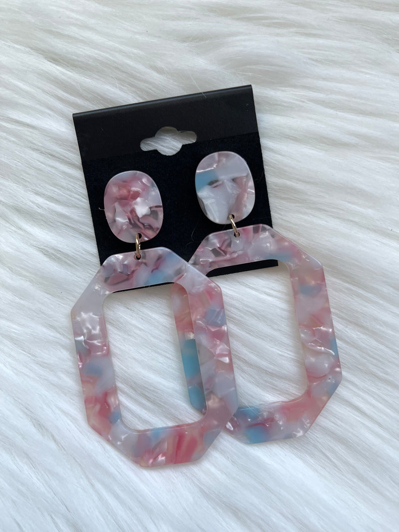 Pink/Blue Pearl Rectangle Octagon Drop Earring