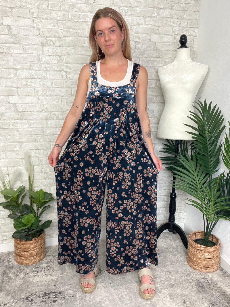Daisy Navy Velvet Overall
