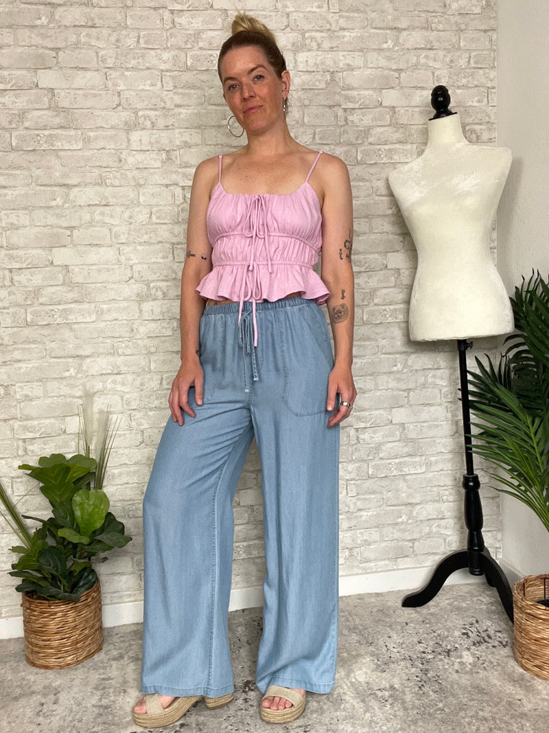 Sabrina Chambray Wide-Leg Pants