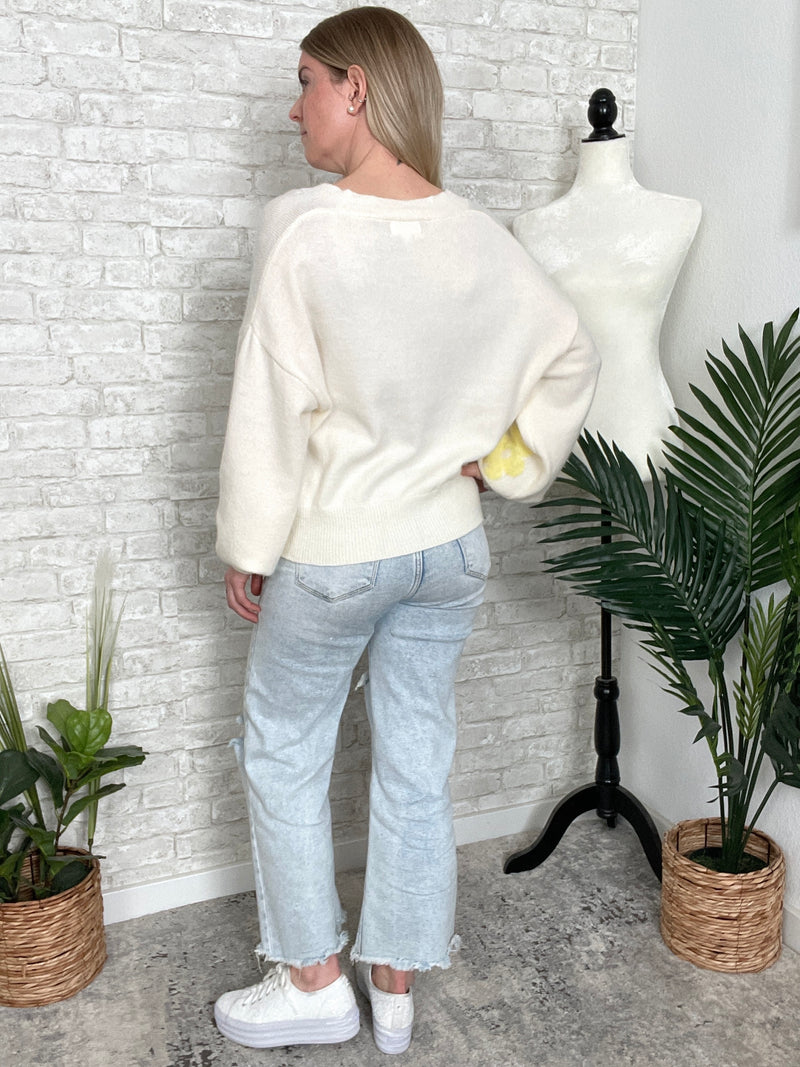 Retro Floral Cardigan Ivory