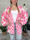 Millie Checker Print Cardigan Pink