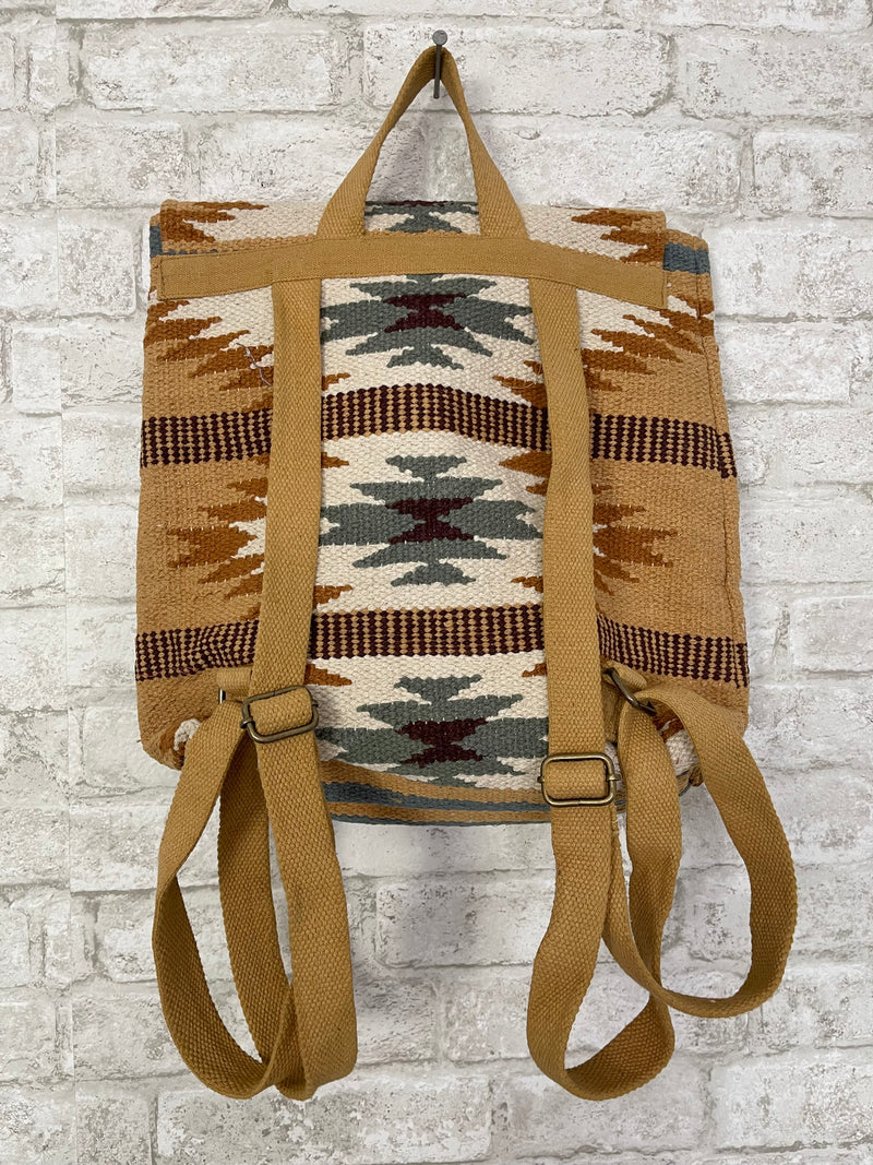 Tan, Camel + Teal Aztec Backpack
