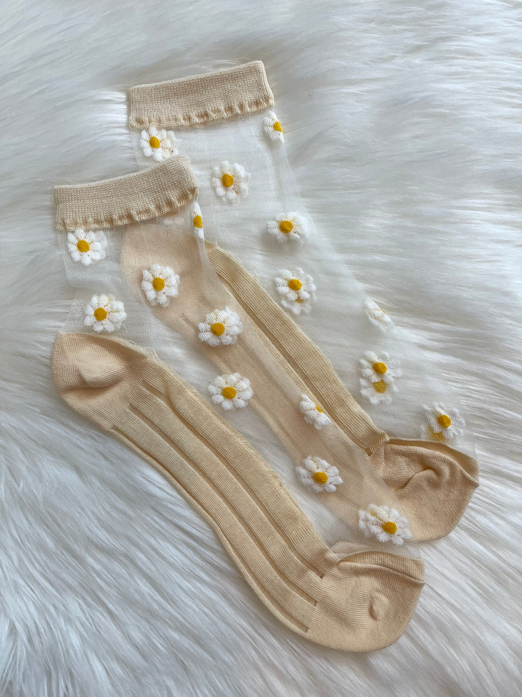 Sheer Floral Socks - Beige