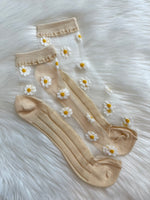 Sheer Floral Socks - Beige