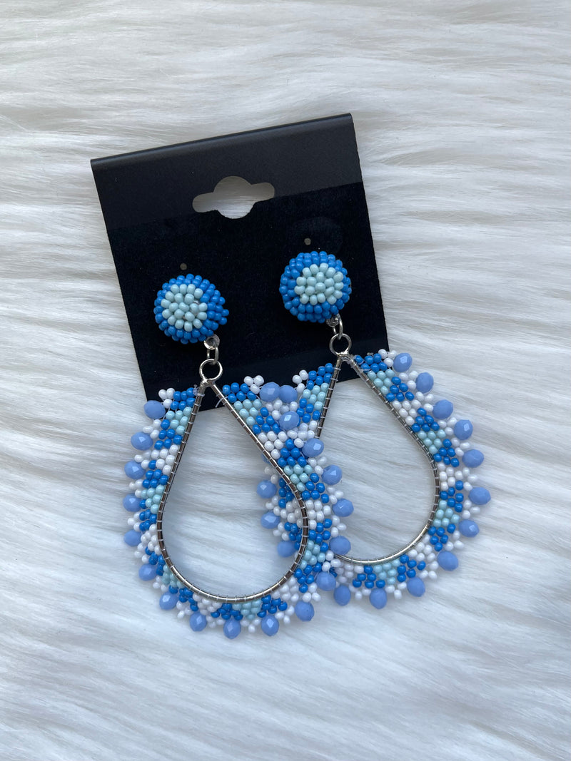 Blue Geo Seed Bead Earrings