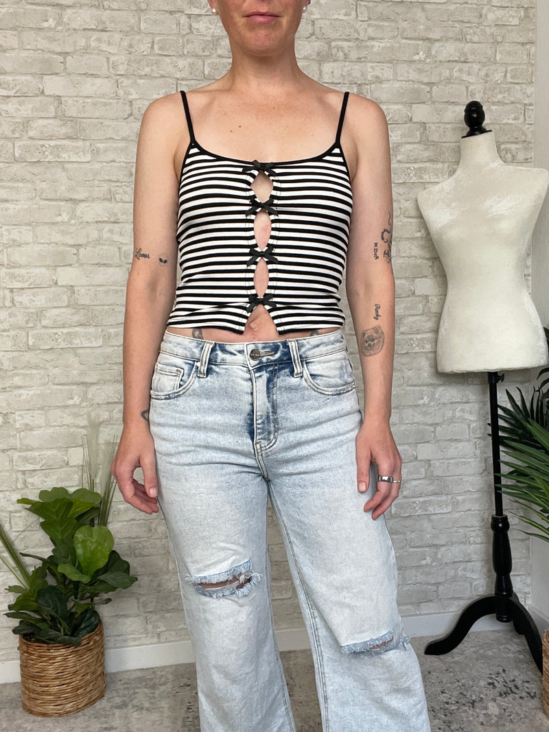 Josie B+W Stripe Bow Mini Tank
