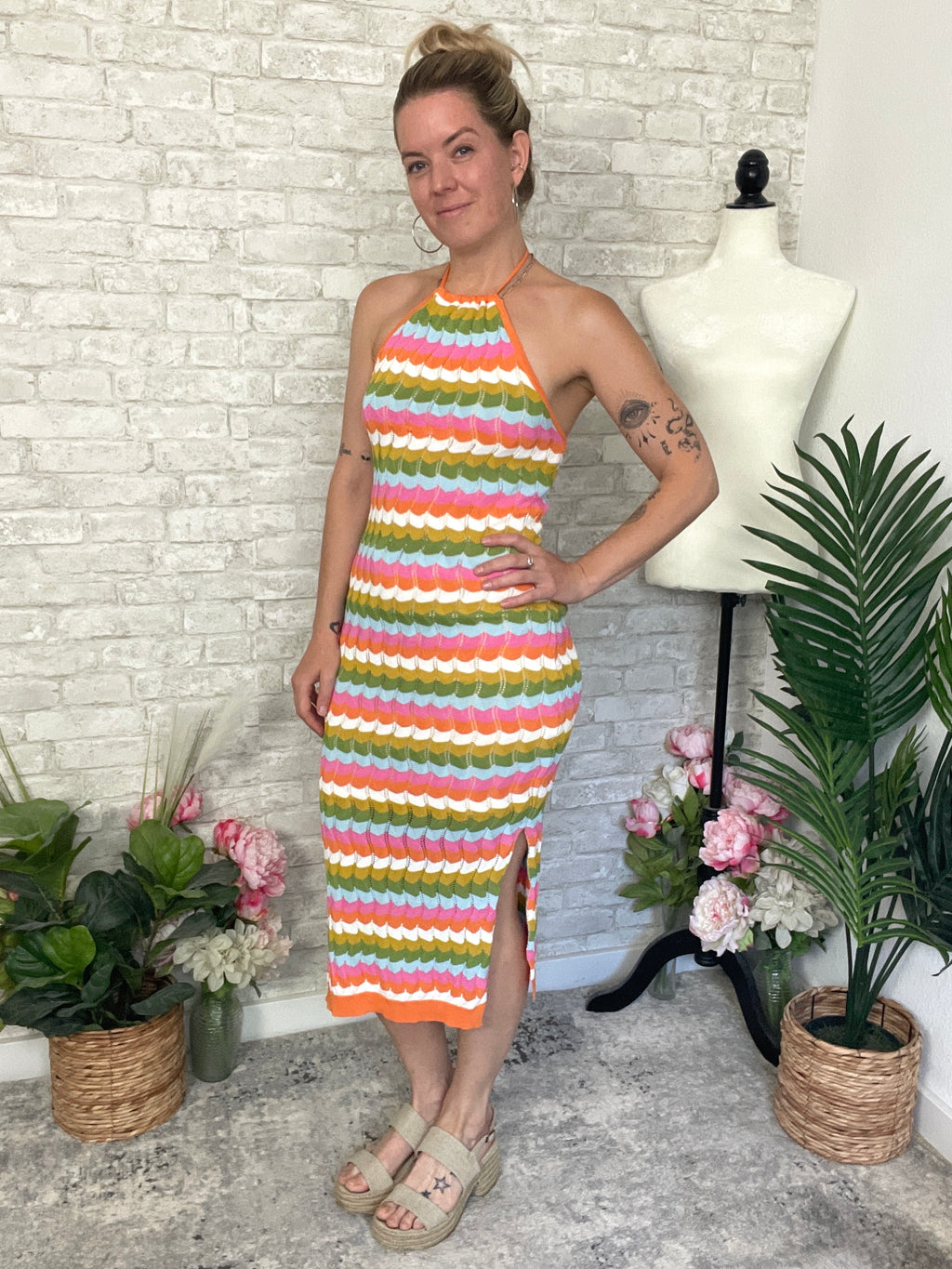rainbow knitted dress Retro Knit – Electric Dream Boutique Luxury resort dress