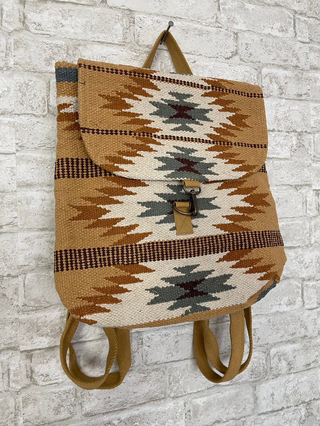 Tan, Camel + Teal Aztec Backpack