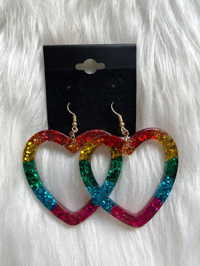 Rainbow Glitter Heart Earring