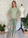 Pearl Puff Knit Top Sage