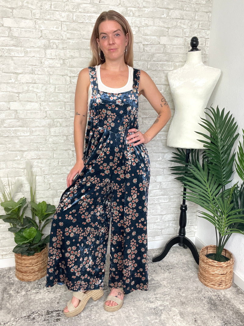 Daisy Navy Velvet Overall