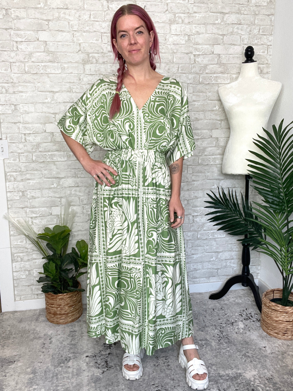 Flor Green Maxi Kimono Dress