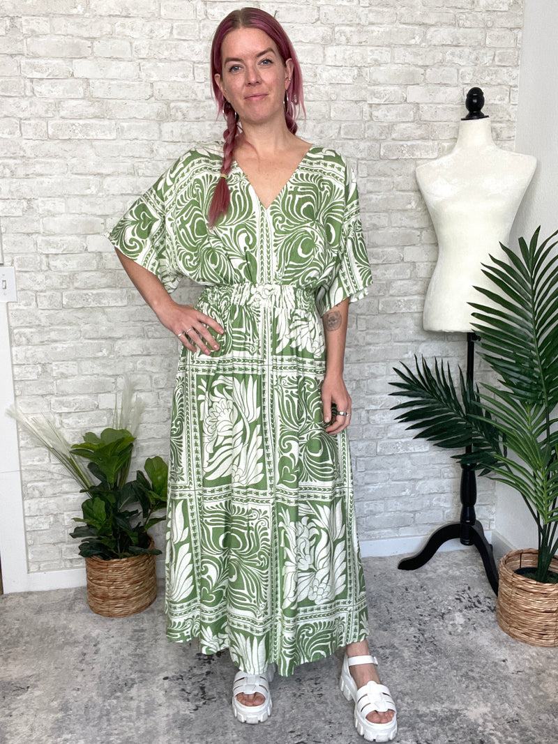 Flor Green Maxi Kimono Dress