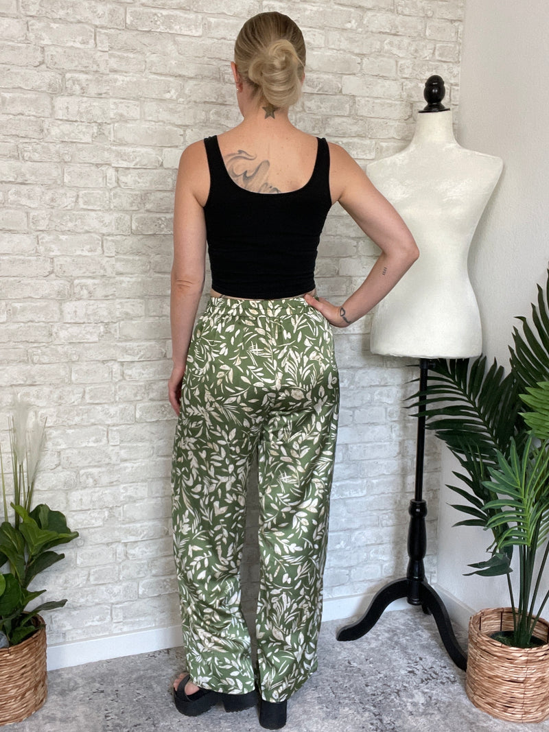 Bamboo Jungle Pants Green Satin